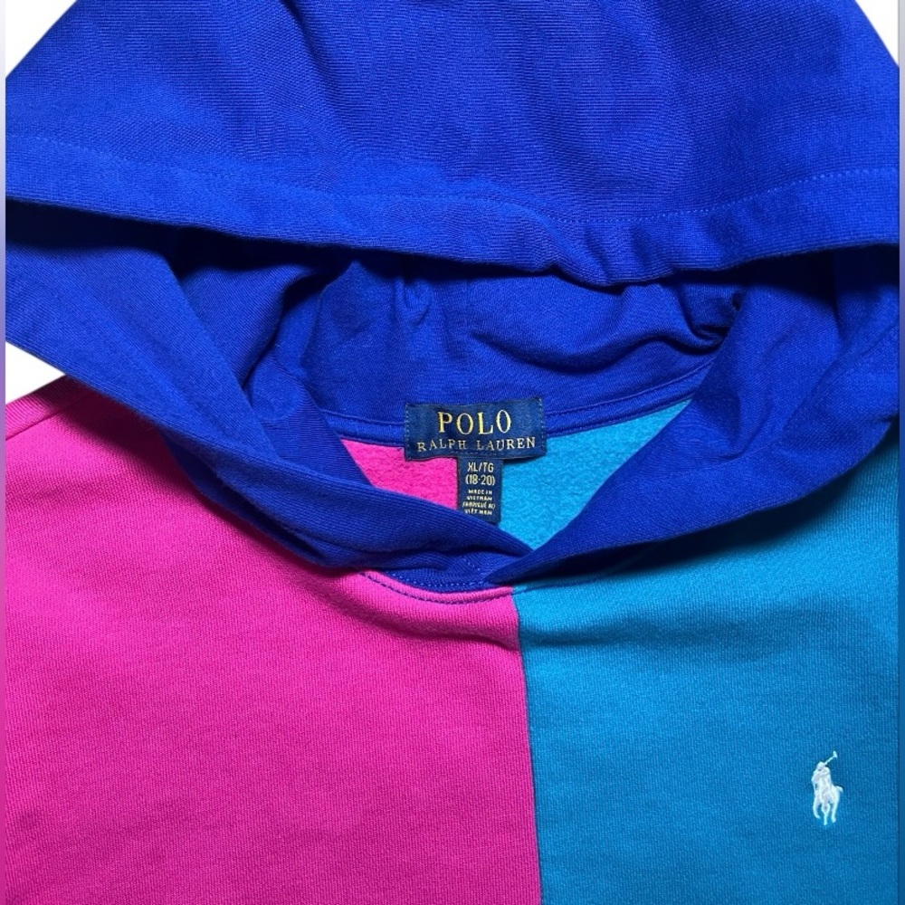 Polo Ralph Lauren Color Block Pink Blue Yellow Hoodie Hoody Youth Xl/Men's M - Picture 6 of 7